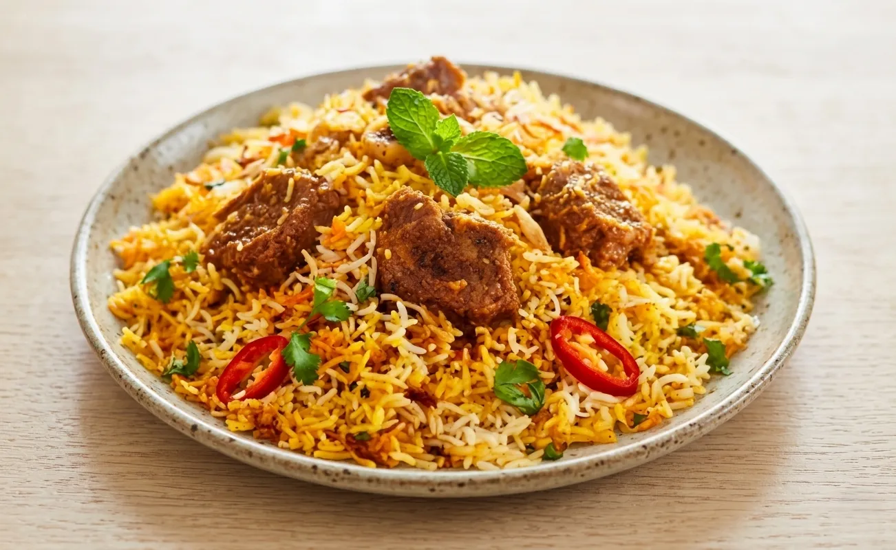 Fragrant Lamb Biryani at The Mango Tree Indian Food Restaurant in Medicine Hat, AB